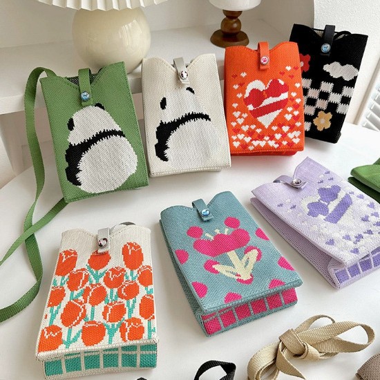 Diseño de nicho adorable panda mini bolso de tejido móvil de mujer versátil portátil de tejido de hombro mochila pequeña bolsa cuadrada