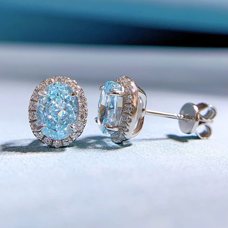 Ear Studs Classification 1 Pair Quantity 1 Pair 925 Sterling Silver High Carbon Diamond Oval Ear Studs