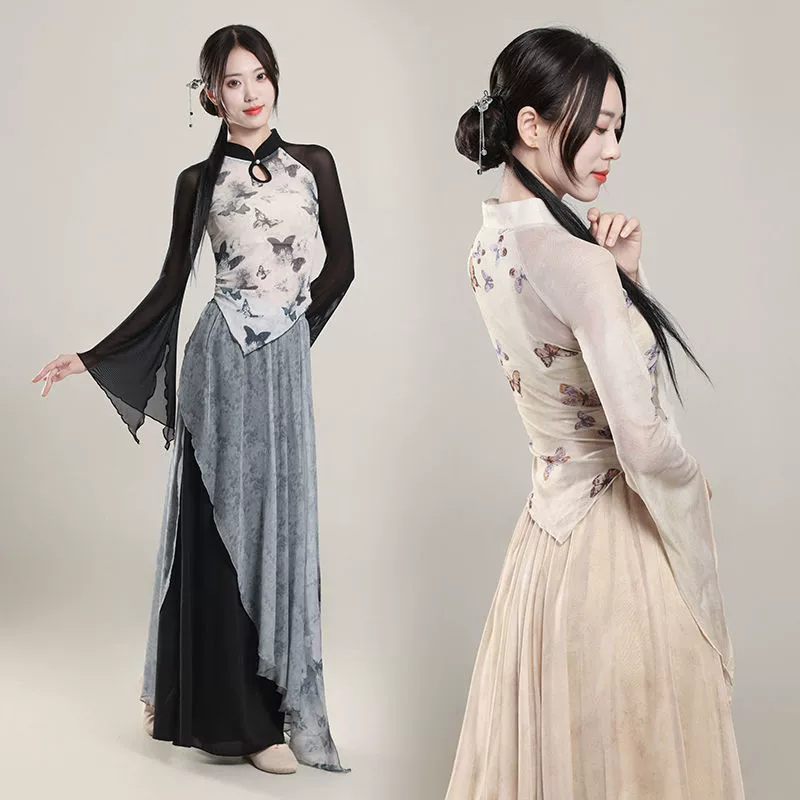 Классический танец, чернила, бабочка, рифма, элегантная марля, китайский танец, классический танец, тренировочная одежда, костюм для выступлений, рукава-трубы