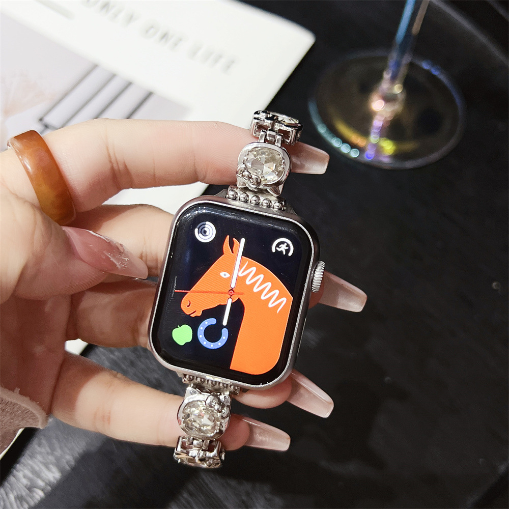 適用於蘋果手錶56789代KK鑽石飾品錶帶iWatch時尚鑲鑽小蠻腰腕帶