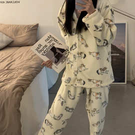 2025秋冬季新款猫咪绒可爱女睡衣家居服