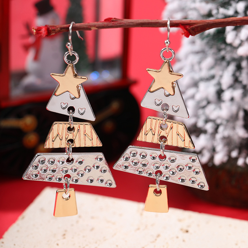 Nuevo árbol de Navidad de aleación transfronteriza pendientes largos de fiesta de mujeres pendientes de moda collares joyas de orejas navideñas
