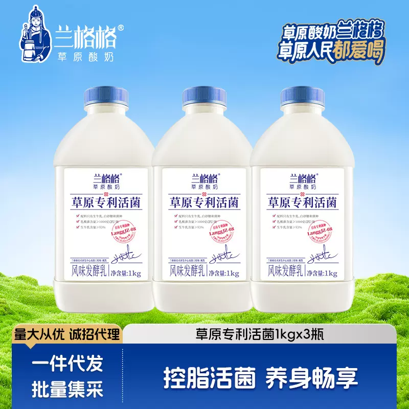 兰格格草原专利活菌生牛乳发酵酸奶1KG可做干噎酸奶整箱批发