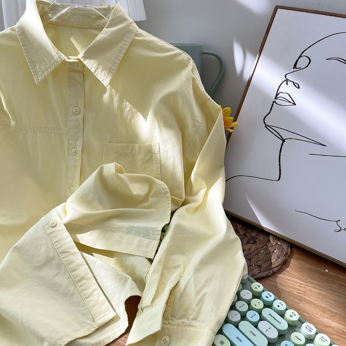 Non vedo l'ora di indossare questa bellissima maglietta velocemente. Camicia da donna coreana in tinta unita._voghion.com