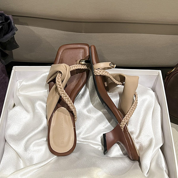 Dép sandal nữ quai hậu gót cao kiểu Pháp cổ điển, mũi vuông, đi chơi và nghỉ dưỡng — Màu kaki, Màu trắng be, Màu vàng