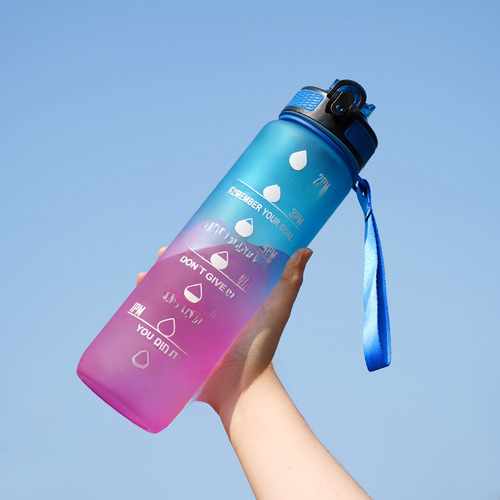 Amazon 32oz Cross-border Gradient Straw Cup 1L Large Capacity Space Cup with Tether Straw Cup Outdoor Sports Water Cup