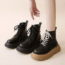 英伦风马丁靴女秋季薄款2023新款复古小个子高跟厚底黑色显瘦短靴