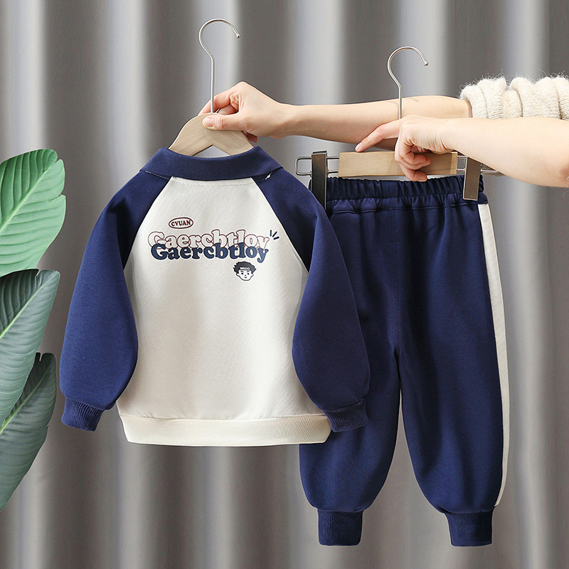 6143 traje de suéter para niño 2025 primavera y otoño nuevo estilo bebé color a juego camisa POLO traje de dos piezas de otoño de moda para niños