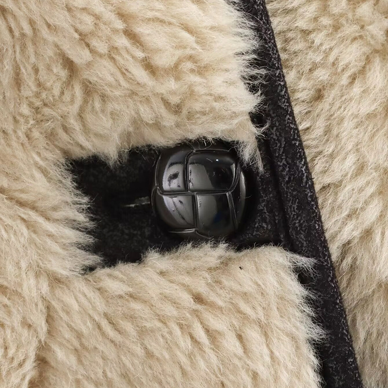 (2개) 2025 국경 간 여성 유럽 및 미국 패션 올 매치 프랑스 캐주얼 플리스 칼라 느슨한 미드 길이 LAMBSKIN 재킷