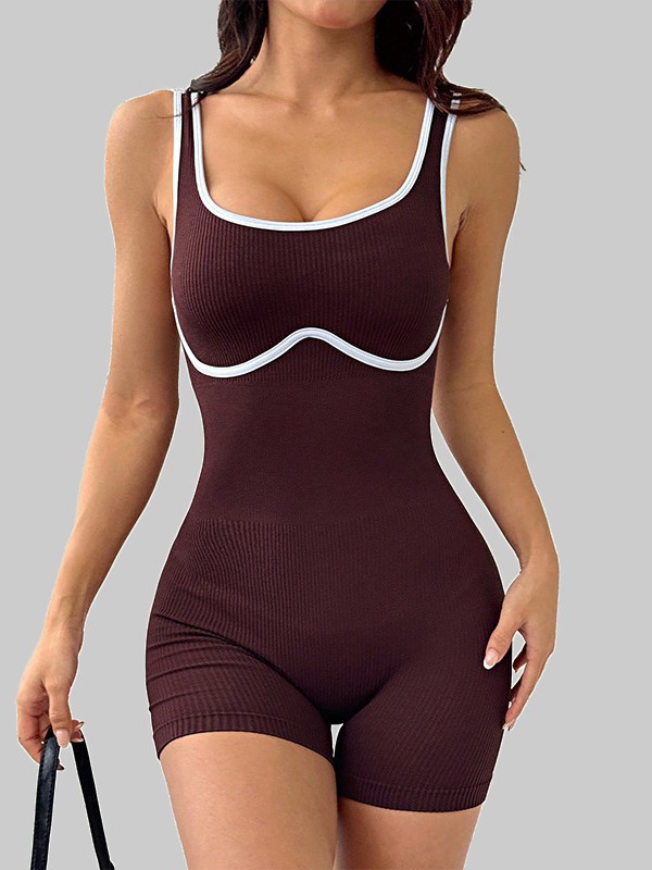 Ropa deportiva aérea con tirantes sin costuras de alta calidad, ropa de yoga de una pieza de color de contraste elástico, ropa de fitness de una pieza con espalda ajustada