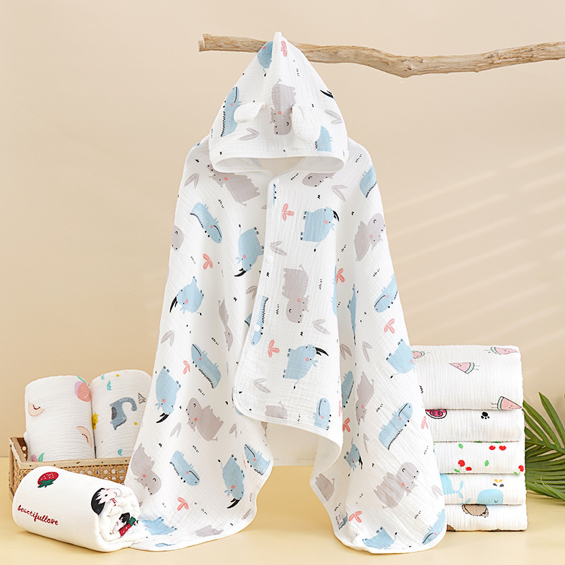 Children's hooded cotton gauze cloak bath towel infant cartoon cloak baby cloak wearable bath towel foreign trade