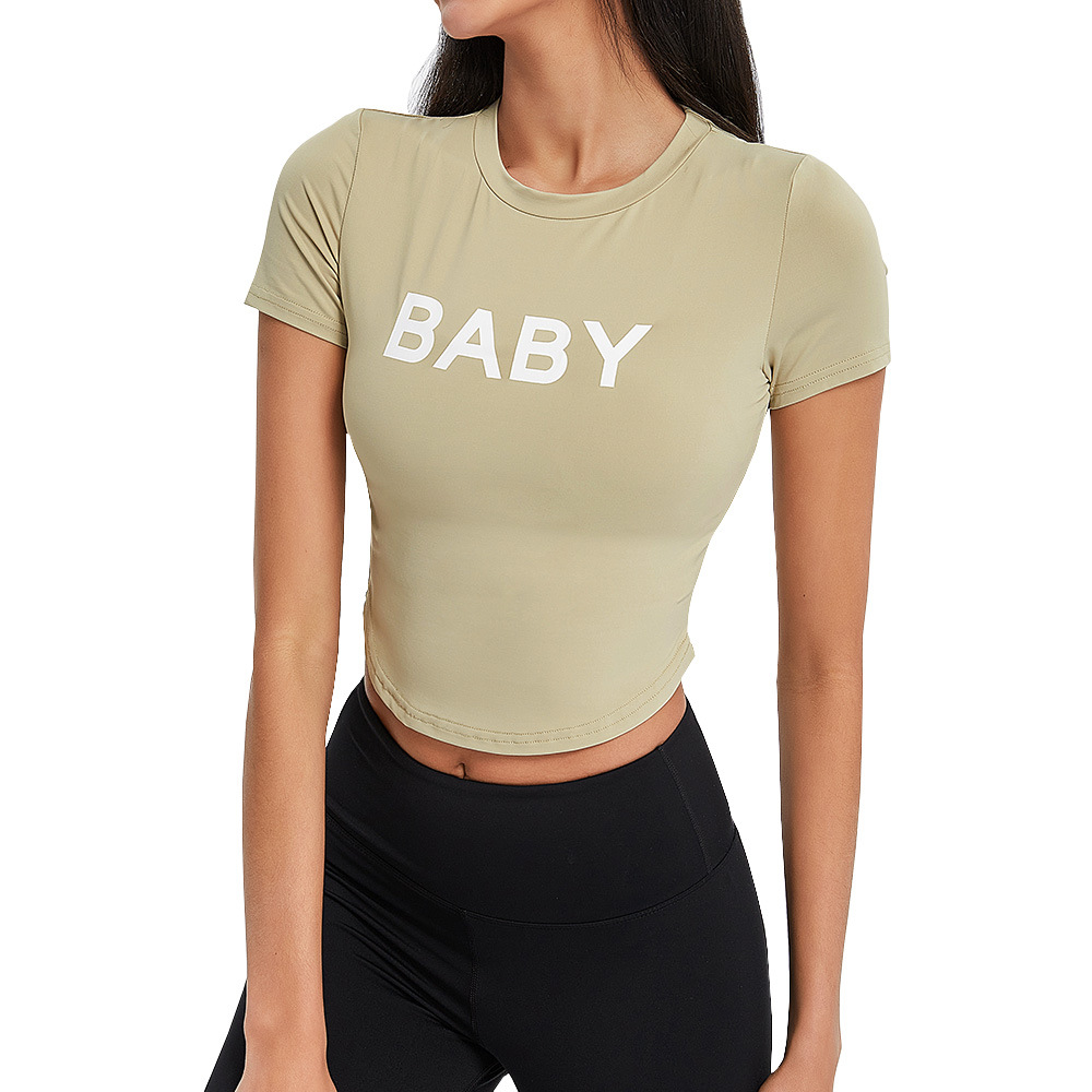 En stock Internet celebridad desnuda deportes camiseta letras de las mujeres slim fit adelgazar ropa de yoga correr deportes top ventas directas de la fábrica
