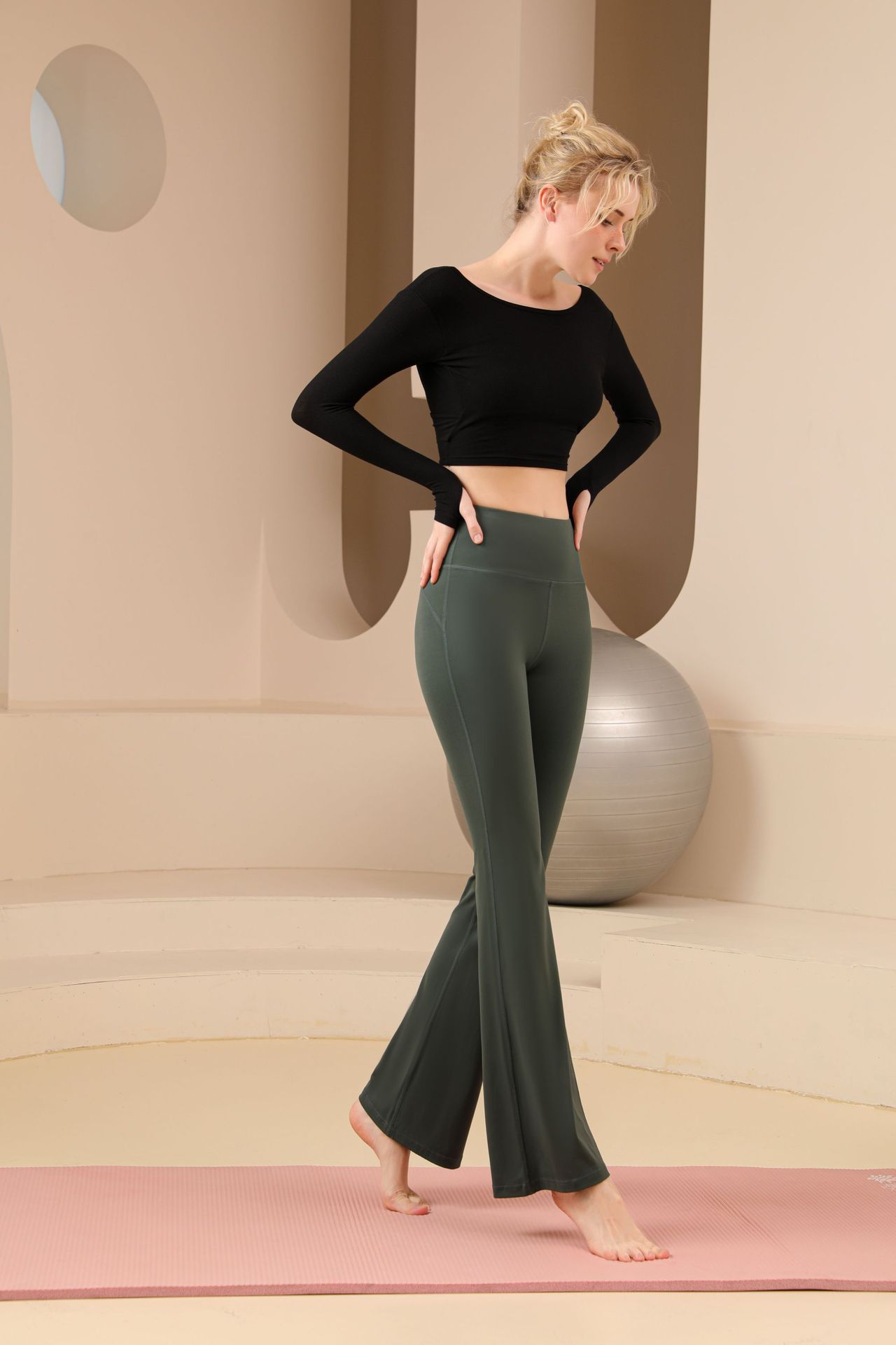 De Base Style Classique Couleur Unie Nylon Mélange De Chanvre Actif Bas Pantalon Évasé Leggings display picture 15