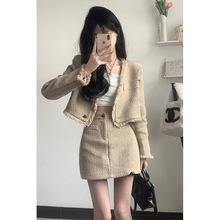 秋季新款套装小香风辣妹设计感流苏v领短款外套女高腰显瘦半身裙