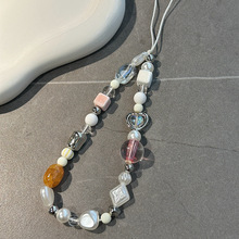 原创ins粉色y2k甜酷少女手机链条挂绳ccd链条手工串珠diy相机挂饰