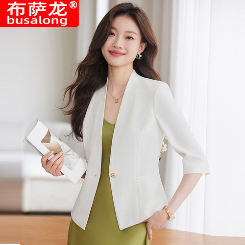 2025 New Busalong Women's Medium Sleeve Professional Blazer Formal Dress Coat Single Outerwear Workwear 8811