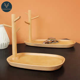 北欧风木质挂钥匙架创意玄关树枝收纳摆件置物架桌面木质首饰托盘