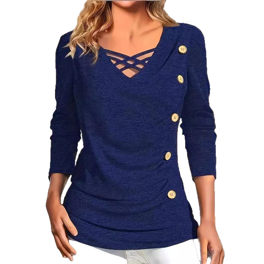 Camiseta de manga larga para mujer, elegante y a la moda, tejida, talla grande, nueva colección primavera-verano 2026, estilo europeo y americano, para comercio transfronterizo. image 6