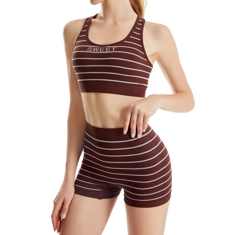Wholesale cross-border European and American English mark striped sports vest shorts seamless sports bra ladies work back suit