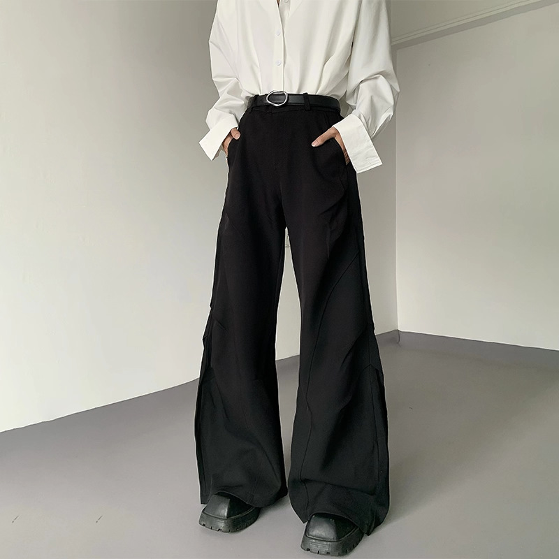 American Trendy Brand Niche Design Splicing Draped Pleated Scimitar Trousers Men's Autum High-End Wide-Leg Casual Pants