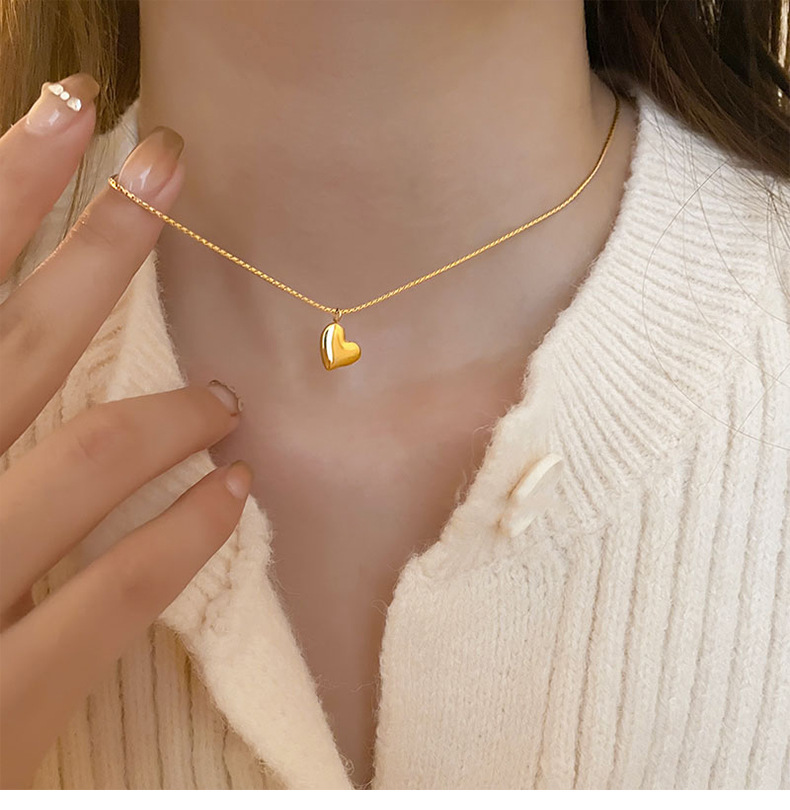 Women'S Gender Plating Design Simple Style Korean Style Heart Shape Titanium Steel Plating Pendant Necklace