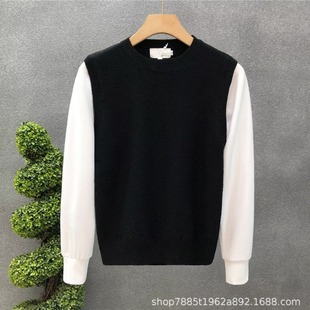 New Men's fake two-piece woolen vest autumn and winter men's thickened color knitted casual sweater for teenagers and students