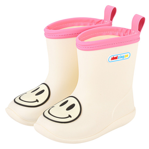Star Chasing Cartoon Smiling Face Children's Rain Boots for Boys and Girls Baby Kids Student Rain Boots with Rubber Shoes Can Be Paired with Raincoat Set 