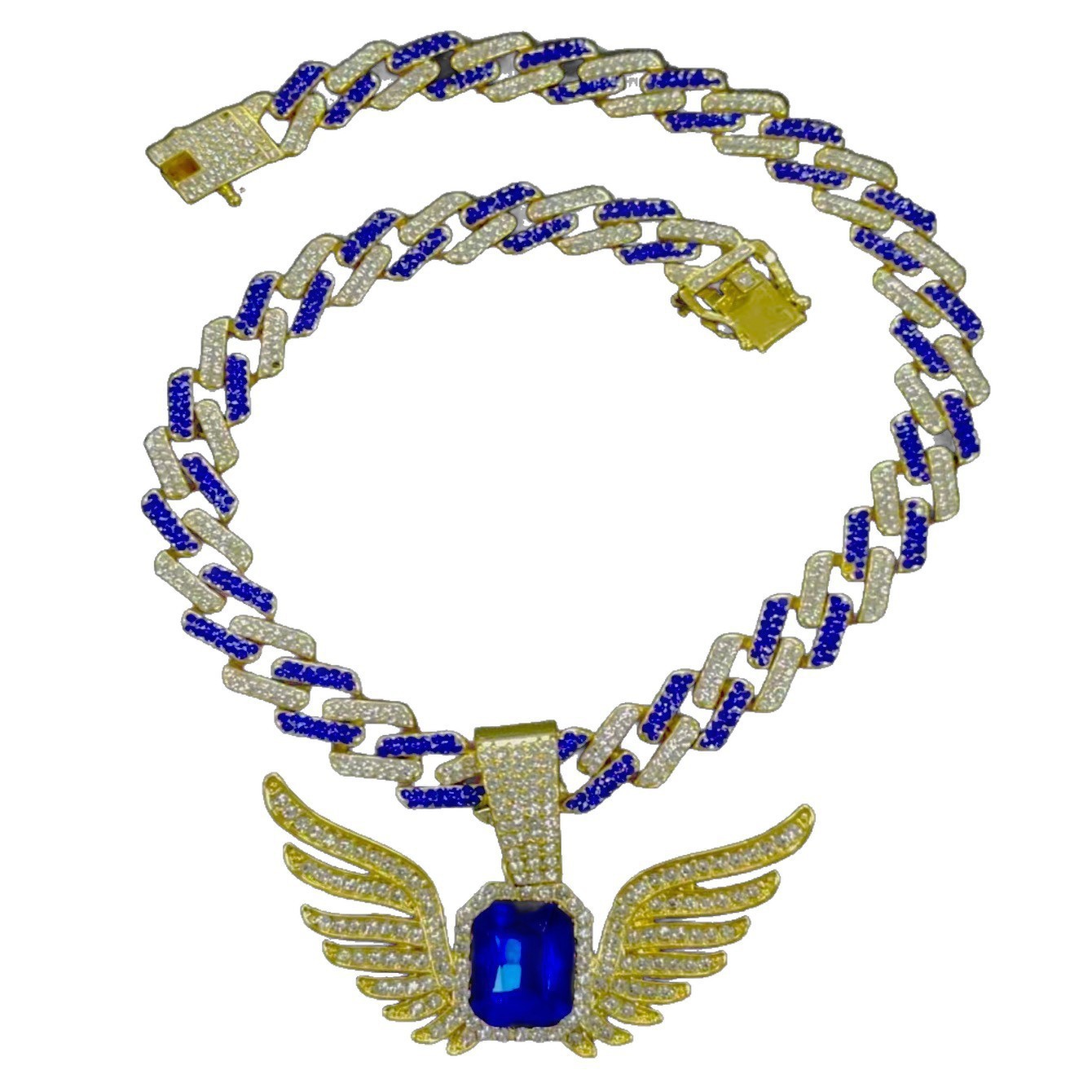 Diseño de nicho transfronterizo europeo y americano personalizado joya alas colgante rombo collar cubano joyería collar vintage joyería