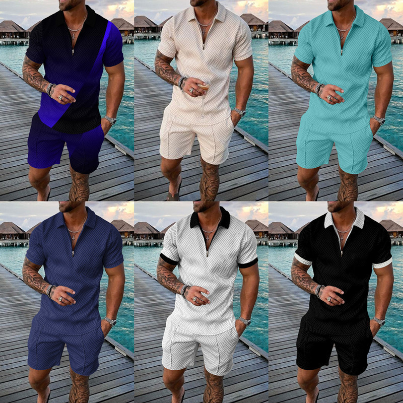 Foreign Trade 2024 Summer Cross-Border Popular European and American Amazon Short-Sleeved Shorts Two-Piece Sports and Leisure Men's Suit