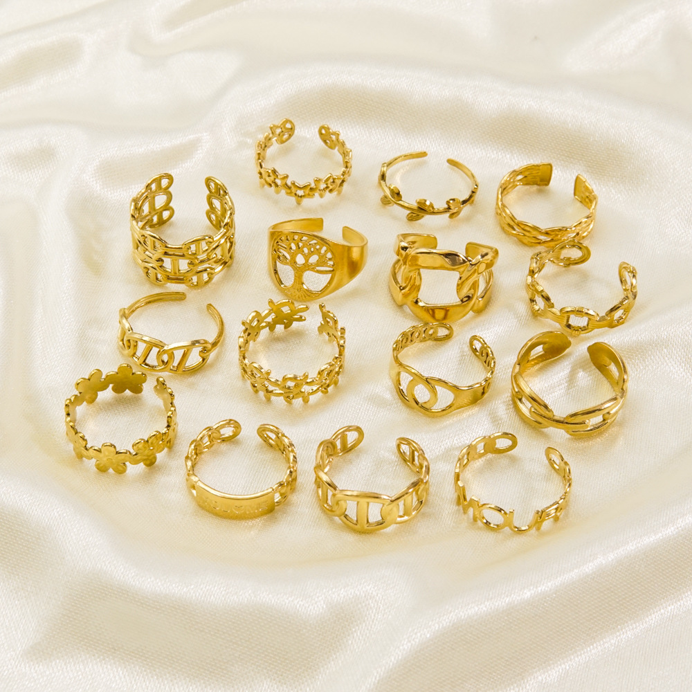 8g Weight PVD Coated Gold Plating Process PVD Coated 14K Gold Real Gold Plated Geometric Letter Flower 304 Stainless Steel Basic Simple Style Waterproof Non Tarnish Open Rings
