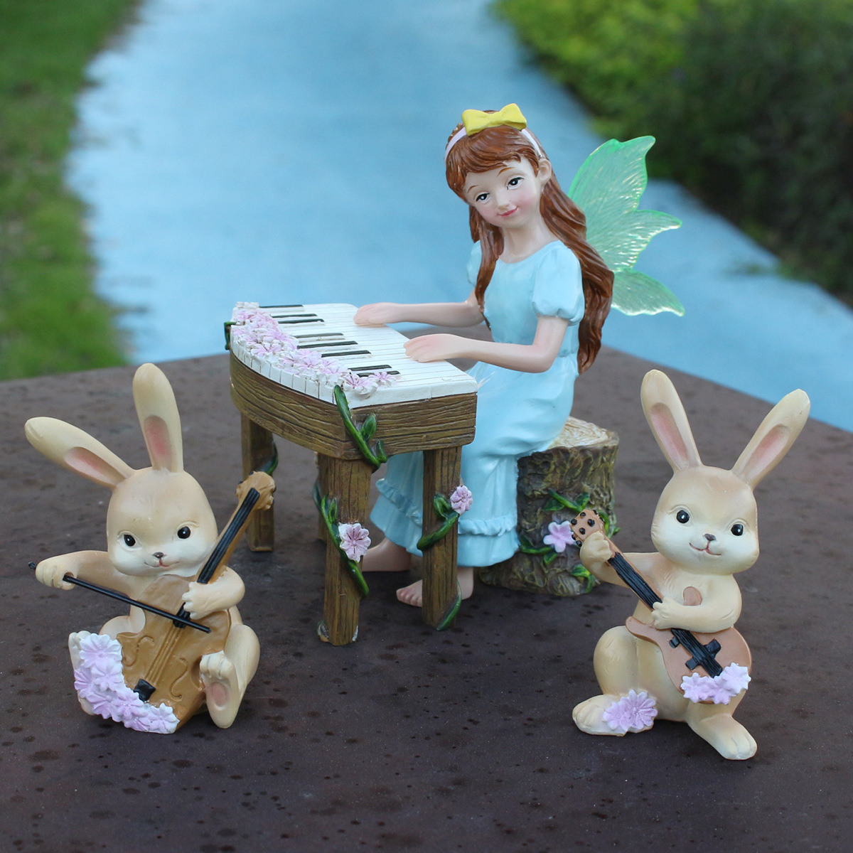  Piano Luminous Wings Flower Fairy Bunny Combination Cartoon Bunny Outdoor Garden Courtyard Decoration Now