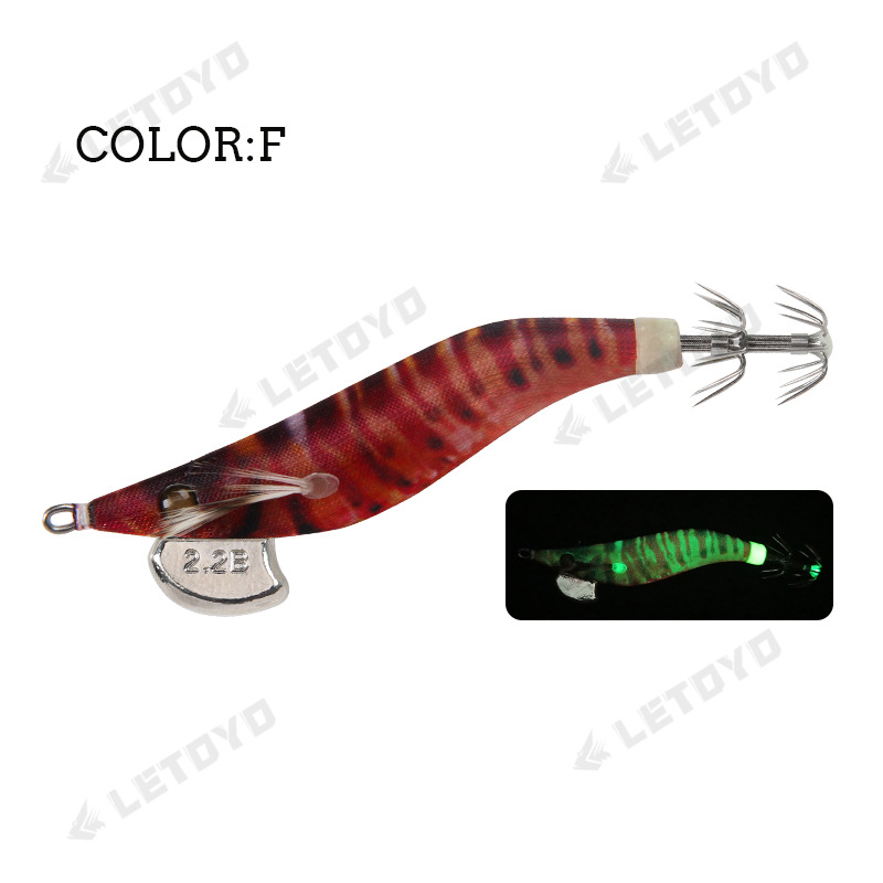 Camarón de madera pequeño LETOYO 1.8 #2.2 #2.5 # Luminoso Lulu Cebo falso Cebo de calamar Hook Luya Weihai Aparejos de pesca