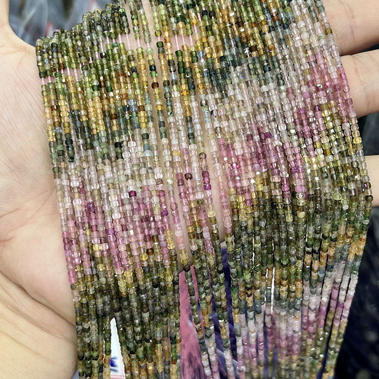 超美天然虹グラデーション色碧璽方糖彫刻面半製品diyブレスレットネックレスブロック碧璽散珠|undefined