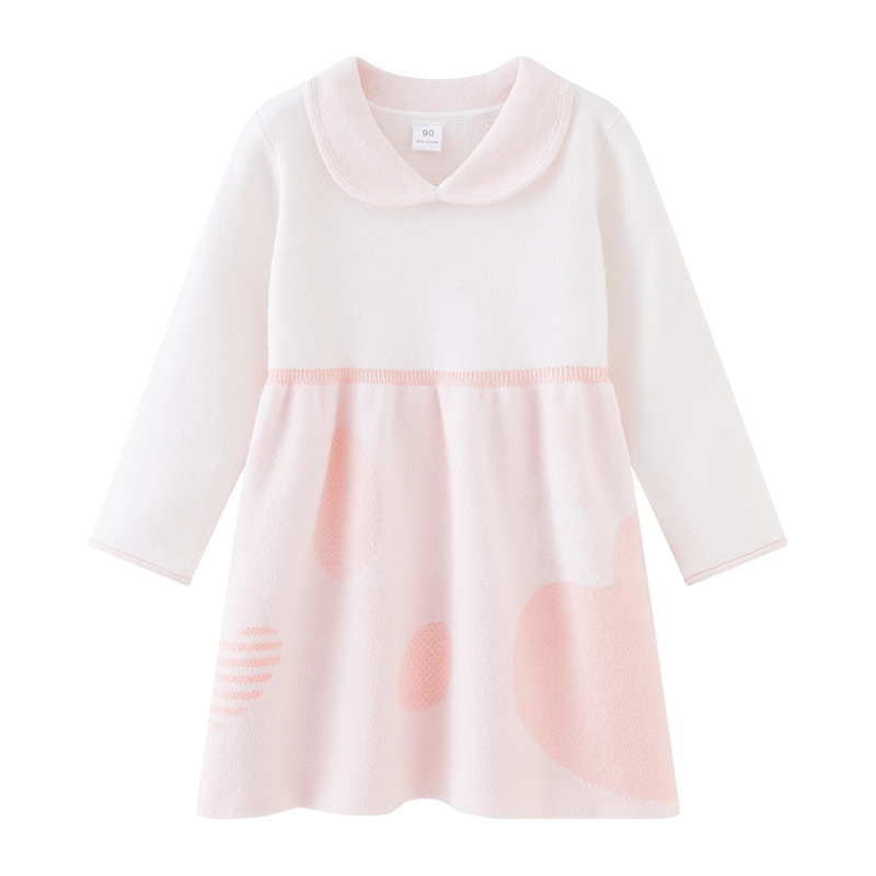 Solapa jacquard falda de lana para niños niñas primavera y otoño Vestido de manga larga de punto estilo coreano bebé falda de fondo