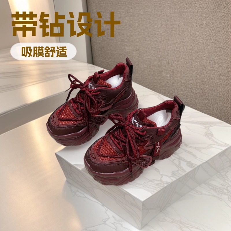 Thick-Soled Dad Shoes for Women 2025 Winter New Versatile Color-Washed Trendy Shoes with Inner Heightening Women's Shoes Warm High-Top Shoes