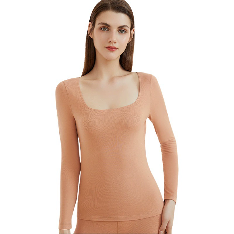 Комплект Aowei Zhi для женщин: теплый костюм на осень-зиму, антибактериальное нижнее белье Meiyabi, базовая рубашка с квадратным вырезом, брюки с контролем живота, базовый топ