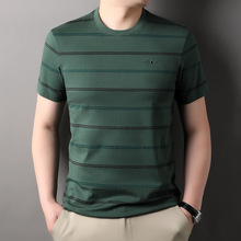 时尚条纹短袖T恤男2024夏季新款韩版休闲潮流薄款修身套头上衣潮