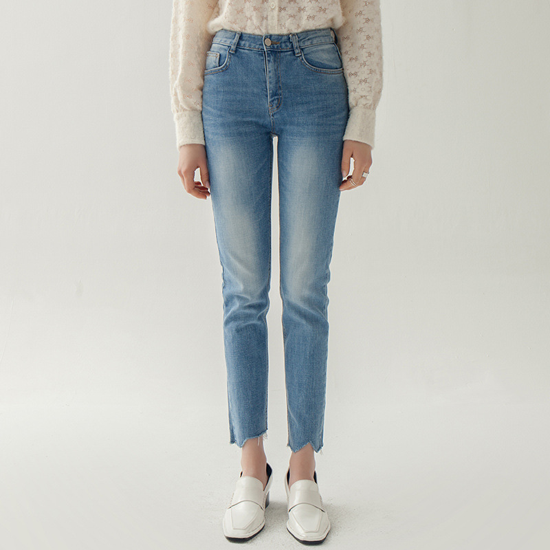 【熙月】设计师女装 2021春秋新款修身显瘦高腰直筒浅色牛仔裤女|ms