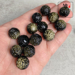 雛靈天然水晶 廠家直銷16mm黑曜石金曜石回紋珠配飾