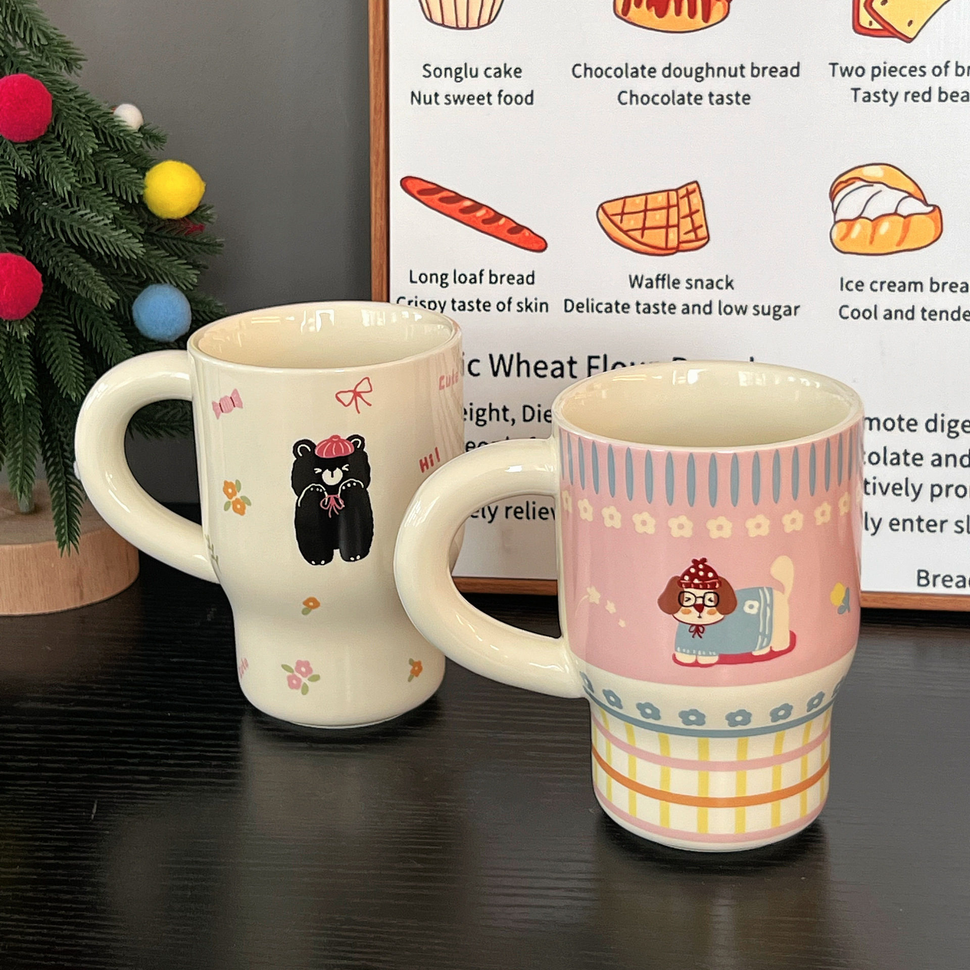 Cartoon pen, cute ceramic straw with glass, for beloved