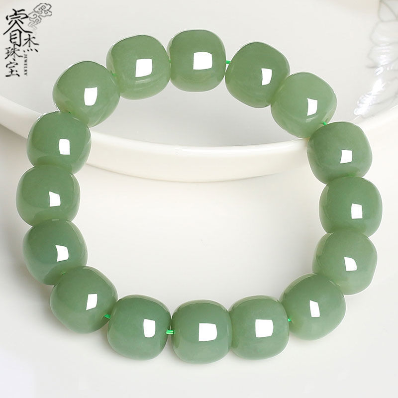 Vòng tay ngọc bích Hetian Tân Cương hạt trụ cổ dáng đơn