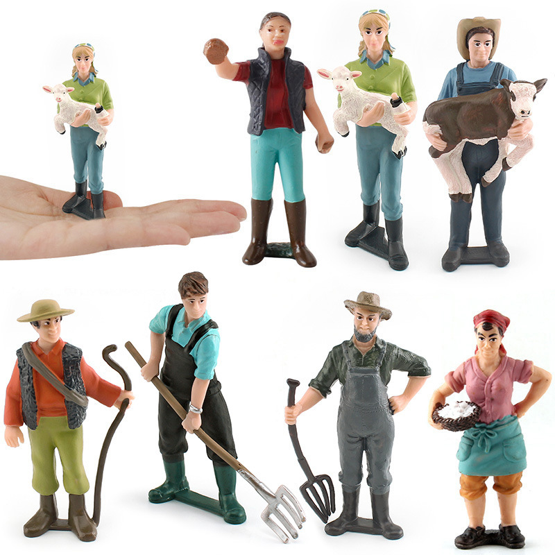 Simulación granja Rancho modelo Pastor Encargado agricultor campesino mujer muñeca bandeja de arena decoración mano juguete traje
