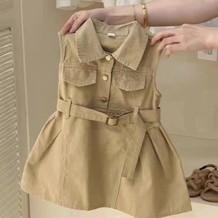 Korean Children's Clothing 2025 Summer New Girls Sleeveless Dress Baby Fashion Design Work Dress Vest Dress