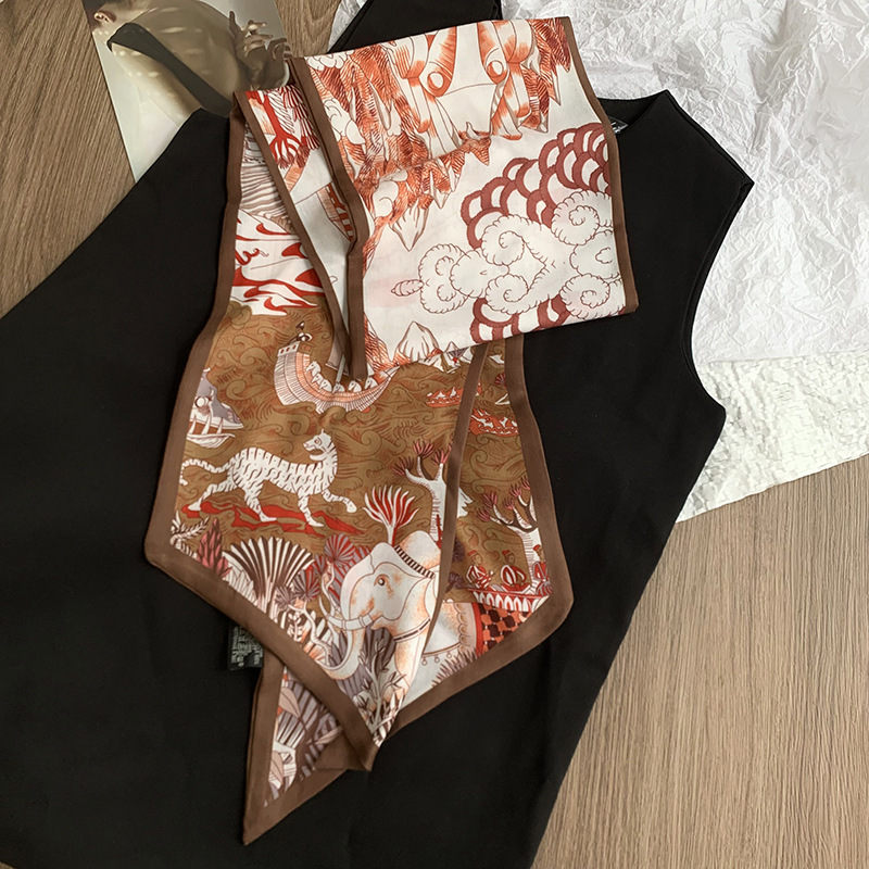 Primavera y otoño bufanda de seda coreana cinturón para el cabello bufanda larga de moda de doble capa para mujer bufanda de piel de seda de imitación bufanda de cuello fino bufanda profesional de todo fósforo