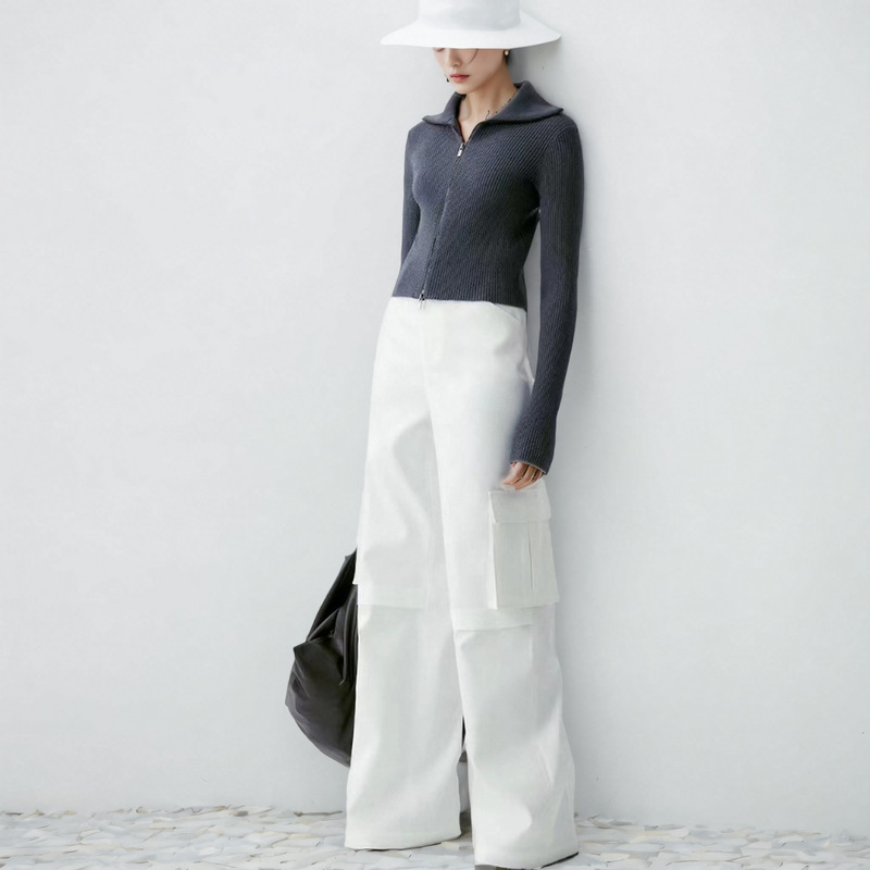 Special Offer: New Spring/Autumn Style Melard Floral Loop Yarn Soft and Versatile Slim-Fit Short Knit Zip-Up Cardigan