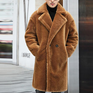 Warm Winter Men's Leather 2024 New Cashmere Long Alpaca Coat Men's Leather Coat Coat