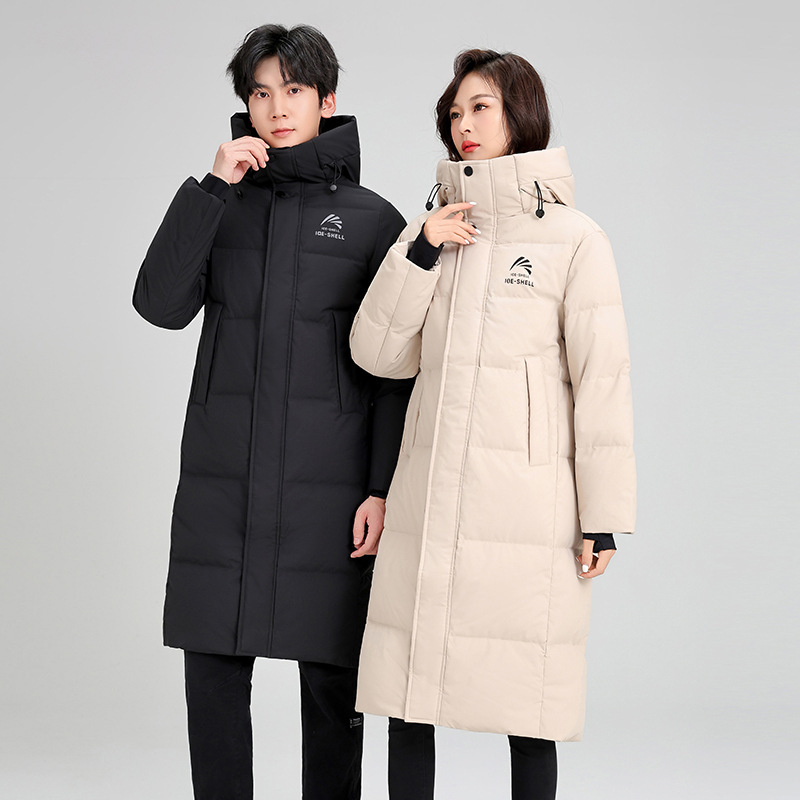 2025 New Men's and Women's Cold-Proof down Jacket Mid-Length Hooded Thickeneded Warm White Duck down Loose Jacket