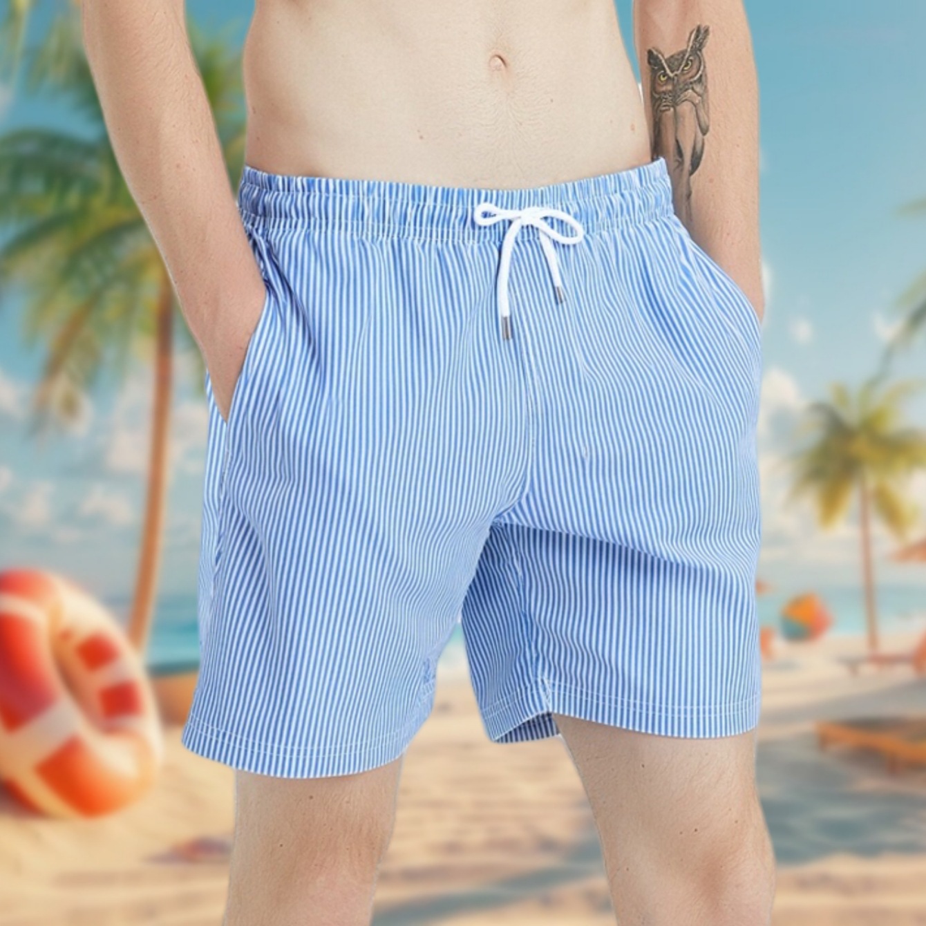 Cross-Border New Men's Swim Trunks Anti-Embarrassment Large Size Boxer Shorts Hot Spring Beach Shorts Men's Striped Shorts