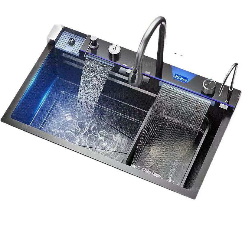 Fregadero de panal de cocina de ballena súper grueso 304 pantalla digital de un solo tanque de acero inoxidable nano elemento predeterminado de grado alimenticio doméstico