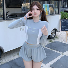 日韩分体运动泳衣女夏季长袖防晒显瘦两件套保守学生温泉度假泳装